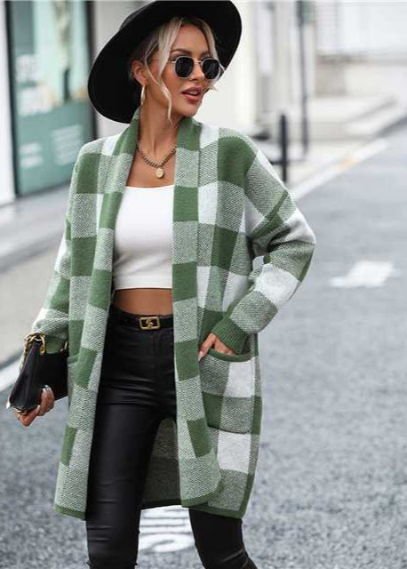 Enora - Cardigan long à carreaux