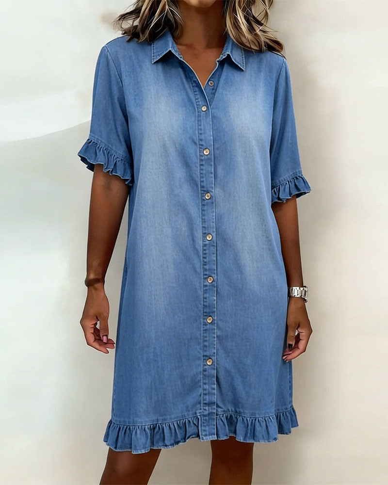 Enora | Robe en Denim Confortable avec Plis Flatteurs
