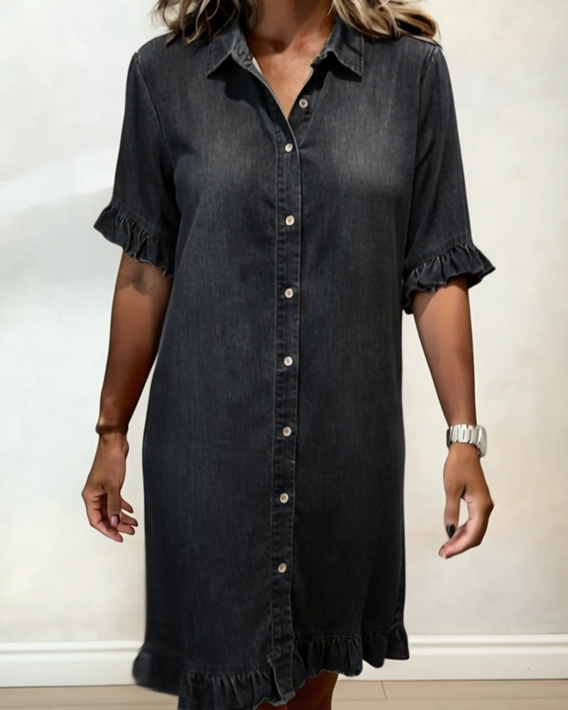Enora | Robe en Denim Confortable avec Plis Flatteurs
