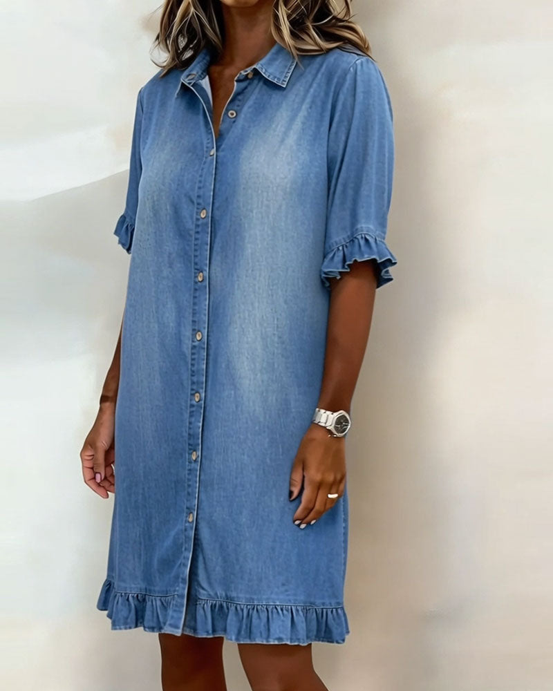 Enora | Robe en Denim Confortable avec Plis Flatteurs