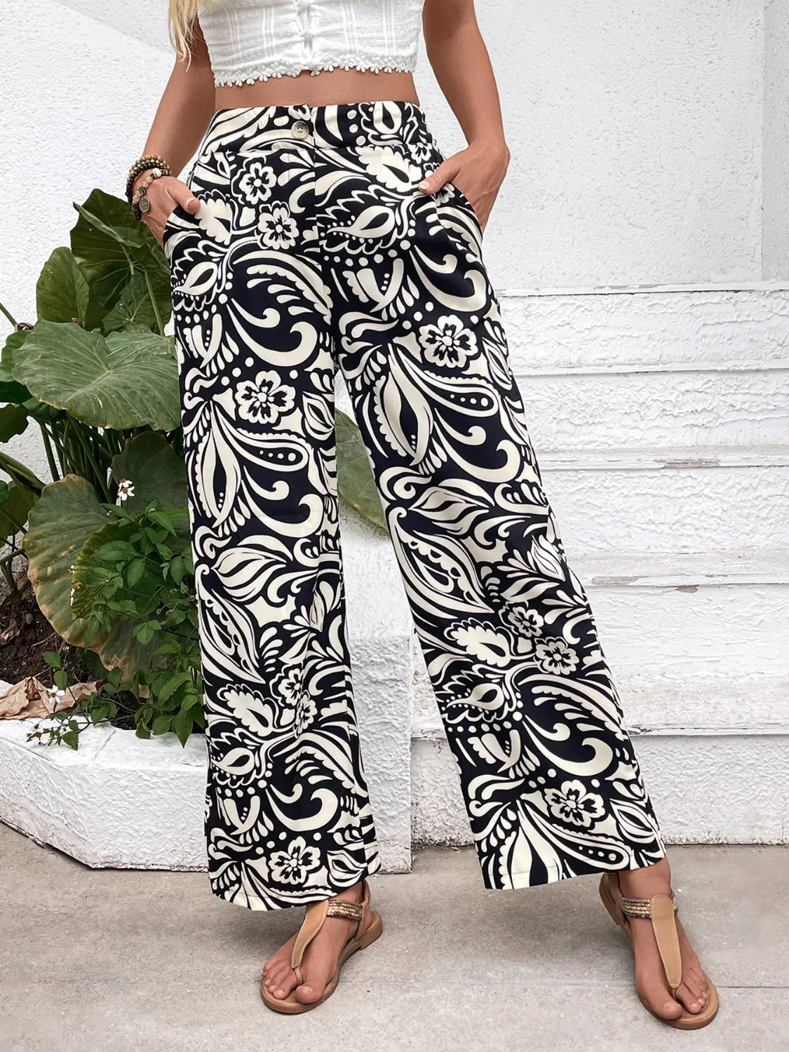 Enora - Pantalon Tropical noir
